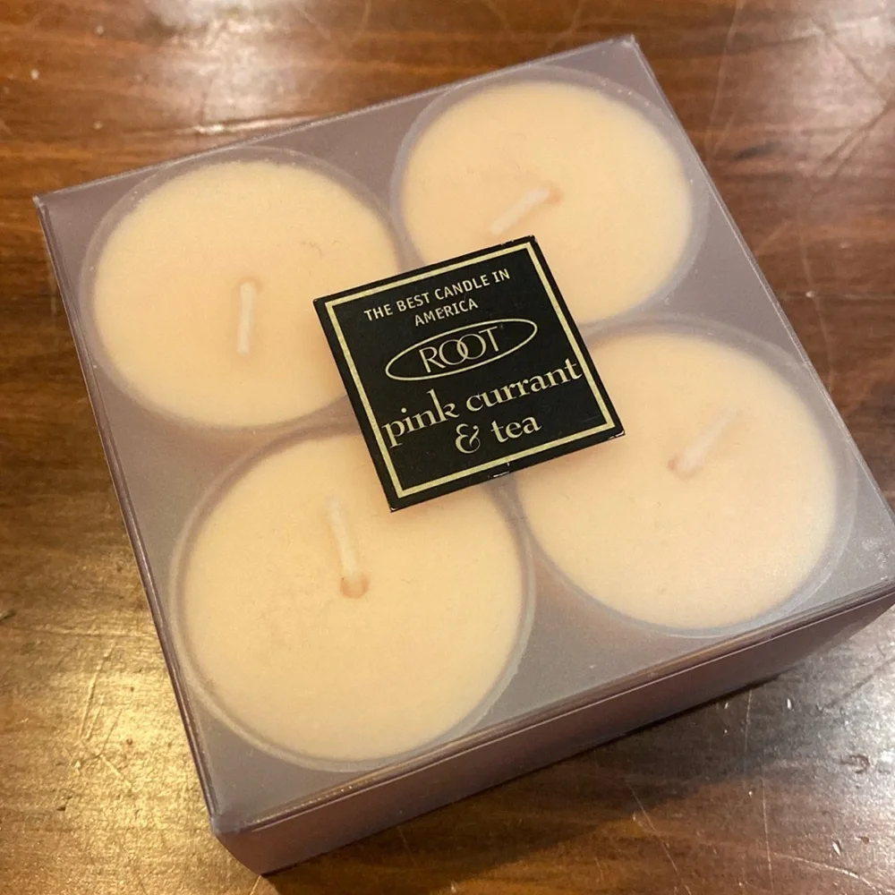 NIP ROOT TeaLight Candles Transparent Cup Set of 4 Pink Currant & Tea 4 Hours